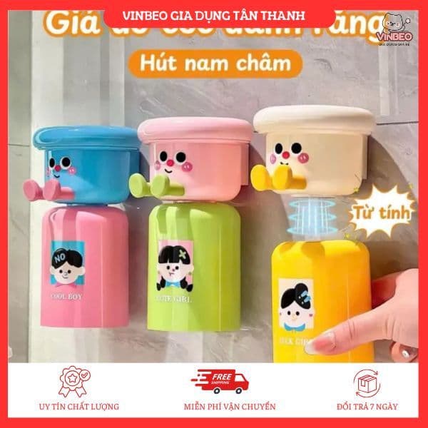 Kệ Để Cốc Bàn Chải Đánh Răng Hút Nam châm , Kệ Để Kem Đánh Răng Dán Tường Tặng Kèm Sticker VINBEO