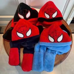 Mũ Trùm Đầu Cho Bé Hình Siêu Nhân Nhện Len Nỉ 3in1 Liền Khăn Và Bao Tay Giữ Ấm Mùa Lạnh 6