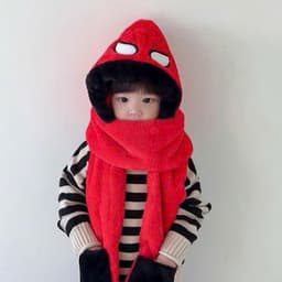 Mũ Trùm Đầu Cho Bé Hình Siêu Nhân Nhện Len Nỉ 3in1 Liền Khăn Và Bao Tay Giữ Ấm Mùa Lạnh 3