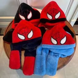 Mũ Trùm Đầu Cho Bé Hình Siêu Nhân Nhện Len Nỉ 3in1 Liền Khăn Và Bao Tay Giữ Ấm Mùa Lạnh 5