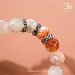 Ngọc Đan Tâm - Vòng Tay Đá Mặt Trời Đa Sắc 10mm Phối Charm Bạc Chữ Vạn - Đa Mệnh 6