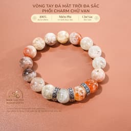 Ngọc Đan Tâm - Vòng Tay Đá Mặt Trời Đa Sắc 10mm Phối Charm Bạc Chữ Vạn - Đa Mệnh 1