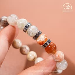 Ngọc Đan Tâm - Vòng Tay Đá Mặt Trời Đa Sắc 10mm Phối Charm Bạc Chữ Vạn - Đa Mệnh 5