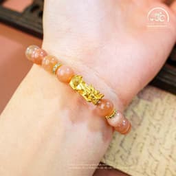 Ngọc Đan Tâm - Vòng Tay Đá Mặt Trời 7mm 3A Phối Charm Tỳ Hưu - Mệnh Thổ & Mệnh Hoả 7