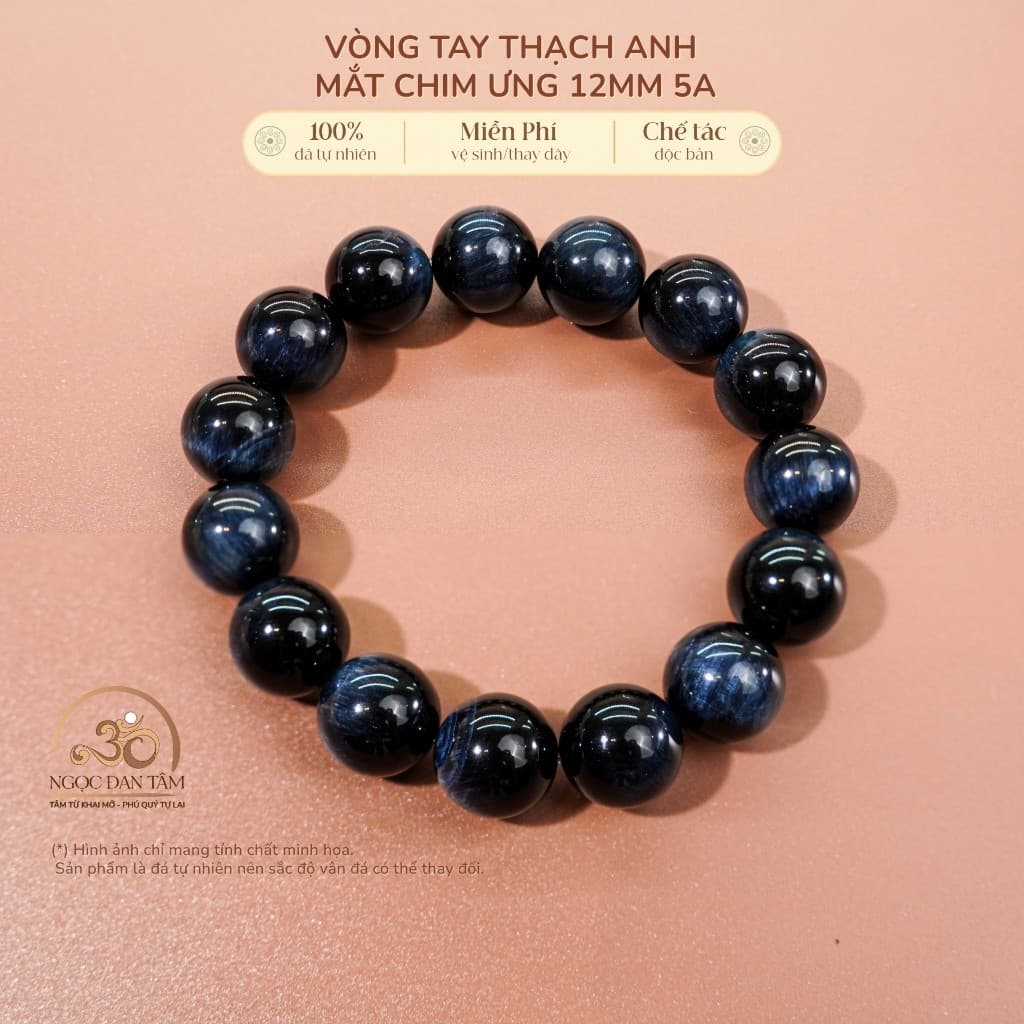 Ngọc Đan Tâm - Vòng Tay Thạch Anh Mắt Chim Ưng 12mm 5A - Mệnh Thuỷ & Mệnh Mộc