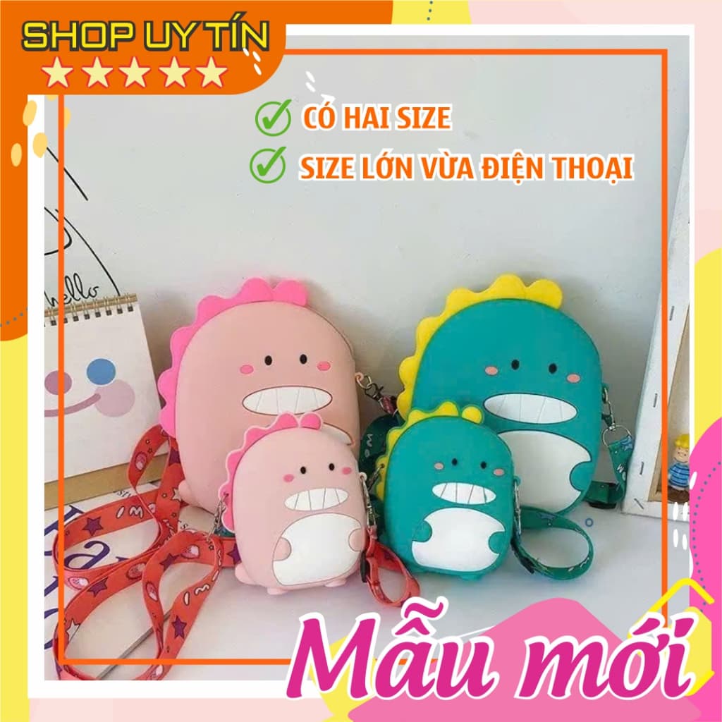 [Lớn, vừa điện thoại] Túi xách đeo chéo silicon hình khủng long dino, thời trang dễ thương bì lì xì
