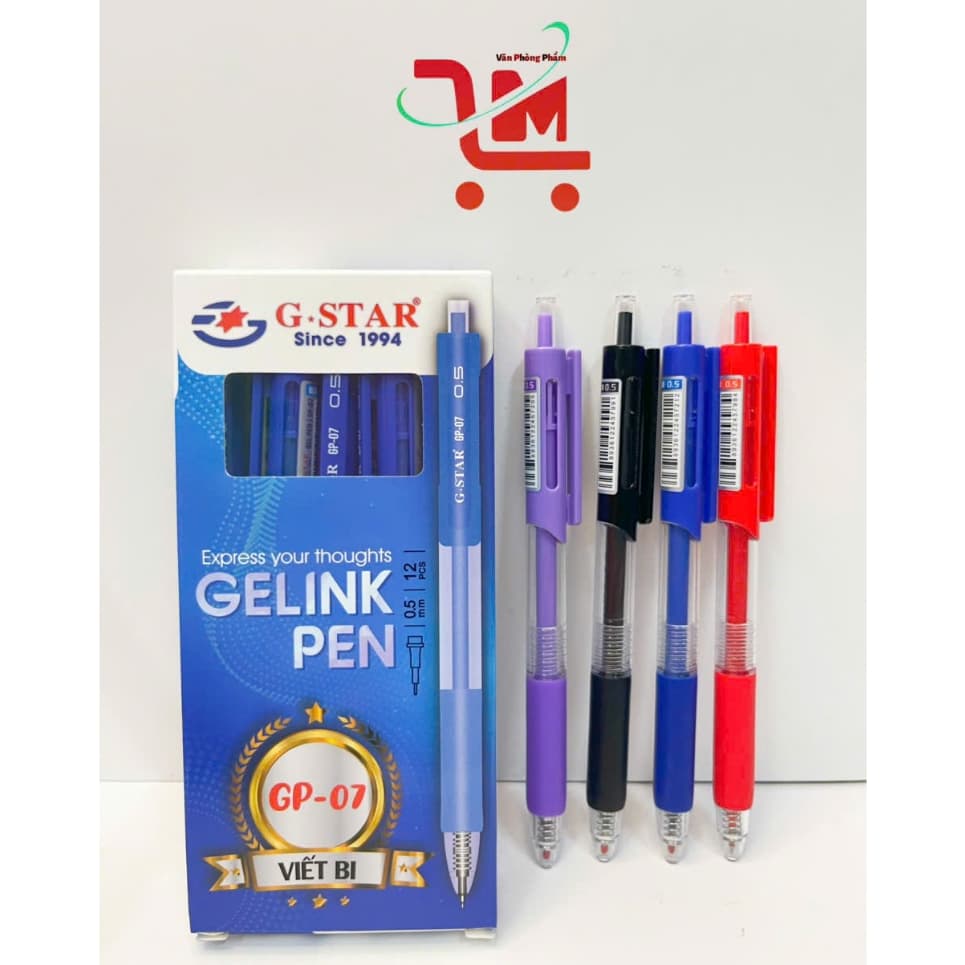Hộp 12 Cây Viết Bi GP-07 GSTAR Ngòi 0.5MM, Mực Xanh, Tím, Đỏ, Đen Ngòi Êm , Mực Đậm / Bút Bi GSTAR Chính Hãng