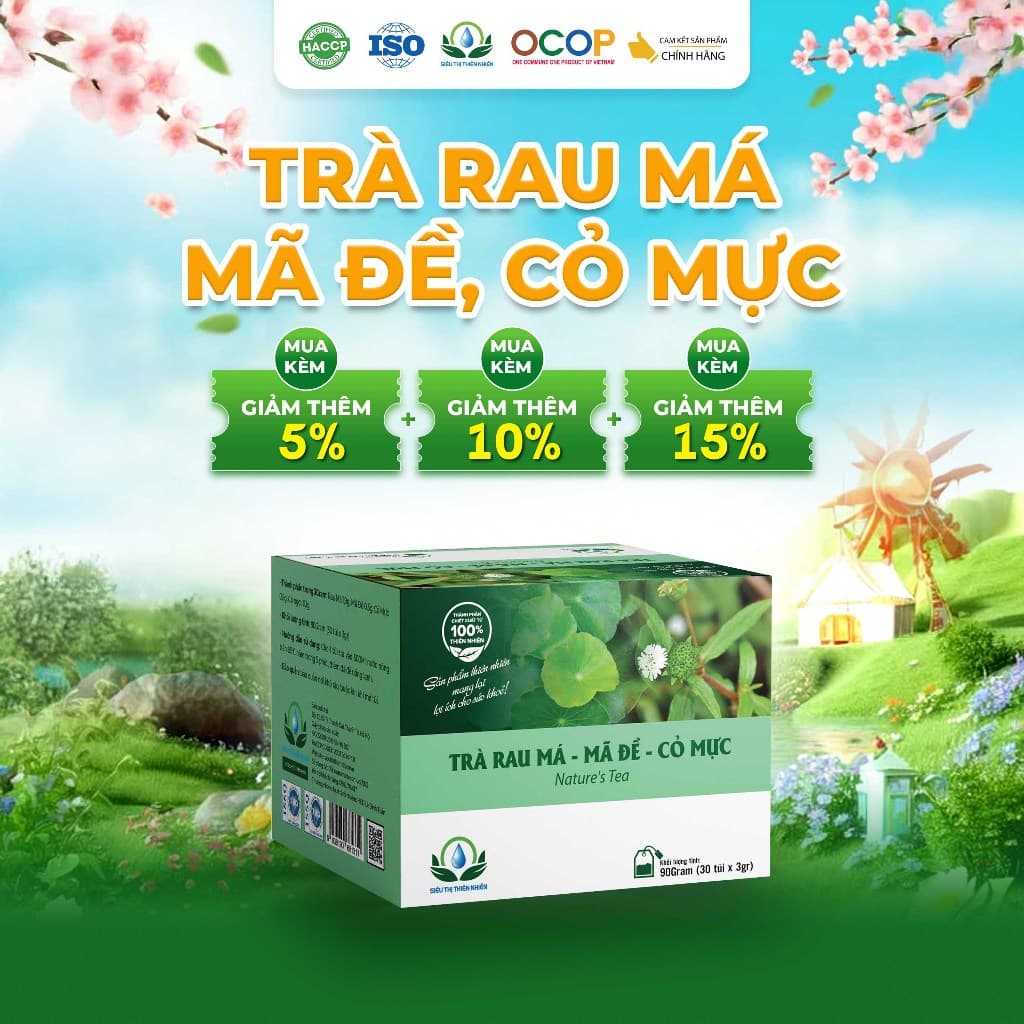 Trà Rau Má Mã Đề Cỏ Mực  Hộp 30 Túi Lọc Siêu Thị Thiên Nhiên