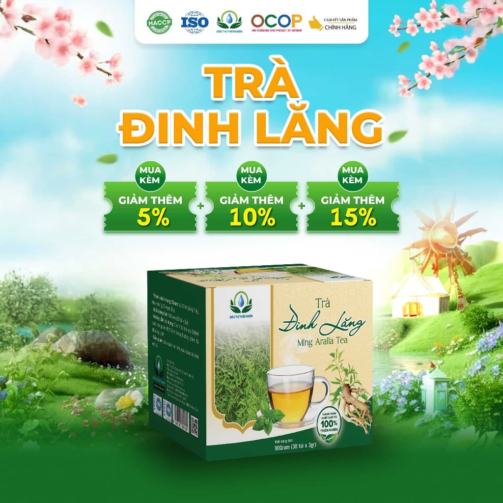 Trà Đinh Lăng Siêu Thị Thiên Nhiên - Hộp 30 Túi Lọc x 3Gram