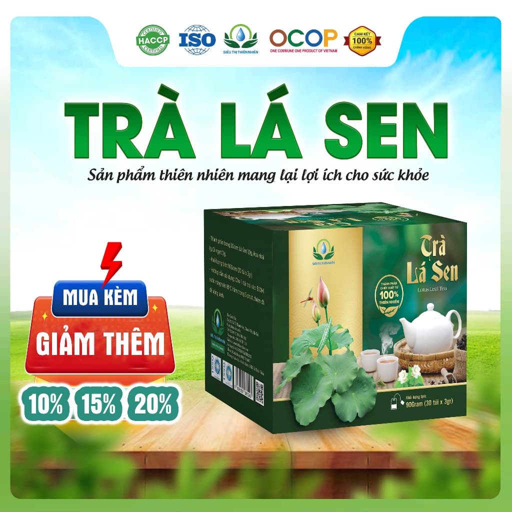 Trà Lá Sen Hoa Nhài Cỏ Ngọt Siêu Thị Thiên Nhiên Hộp 30 Túi Lọc