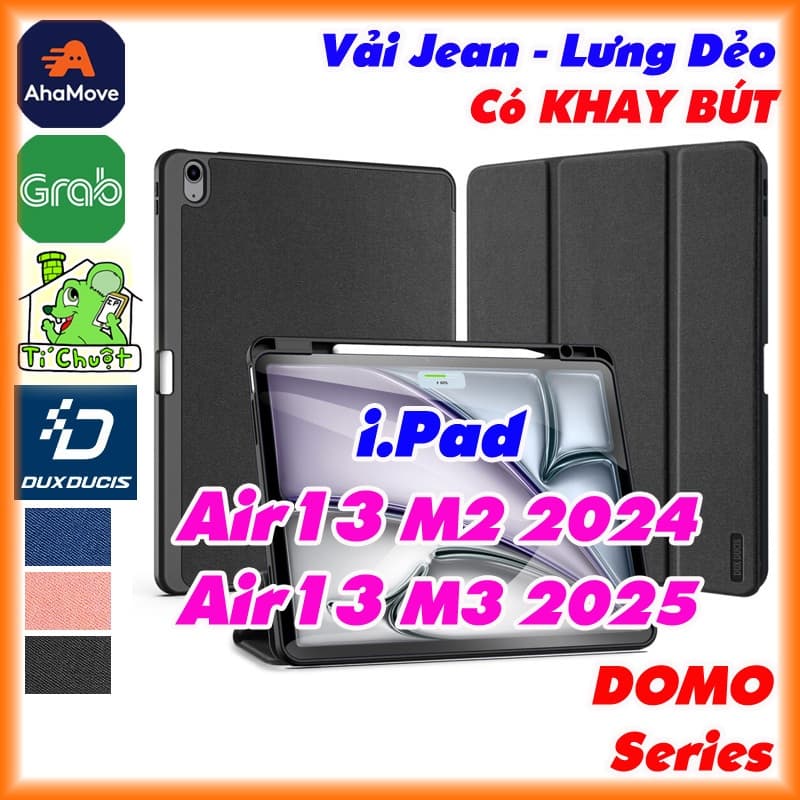 [Chính Hãng DUX DUCIS] Bao Da iPad AIR 13" M2/M3 2024/2025 DOMO Series Khay Dẻo Vải Jean Có Khay Bút