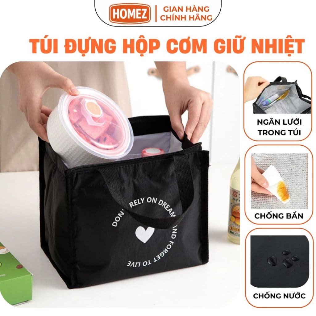 Túi đựng hộp cơm giữ nhiệt chống nước Túi đựng cơm văn phòng đa năng dễ dàng vệ sinh Homez TC91