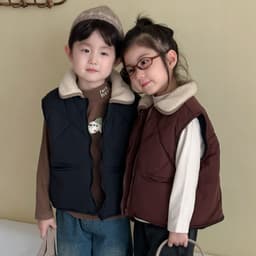 Áo Khoác Sát Nách Mùa Đông Cho Bé 2-8 Tuổi, Sữa Áo Gile Phao Cổ Lông Lót Nỉ, Thời Trang Quần Áo Quảng Châu. 3