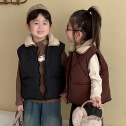 Áo Khoác Sát Nách Mùa Đông Cho Bé 2-8 Tuổi, Sữa Áo Gile Phao Cổ Lông Lót Nỉ, Thời Trang Quần Áo Quảng Châu. 1