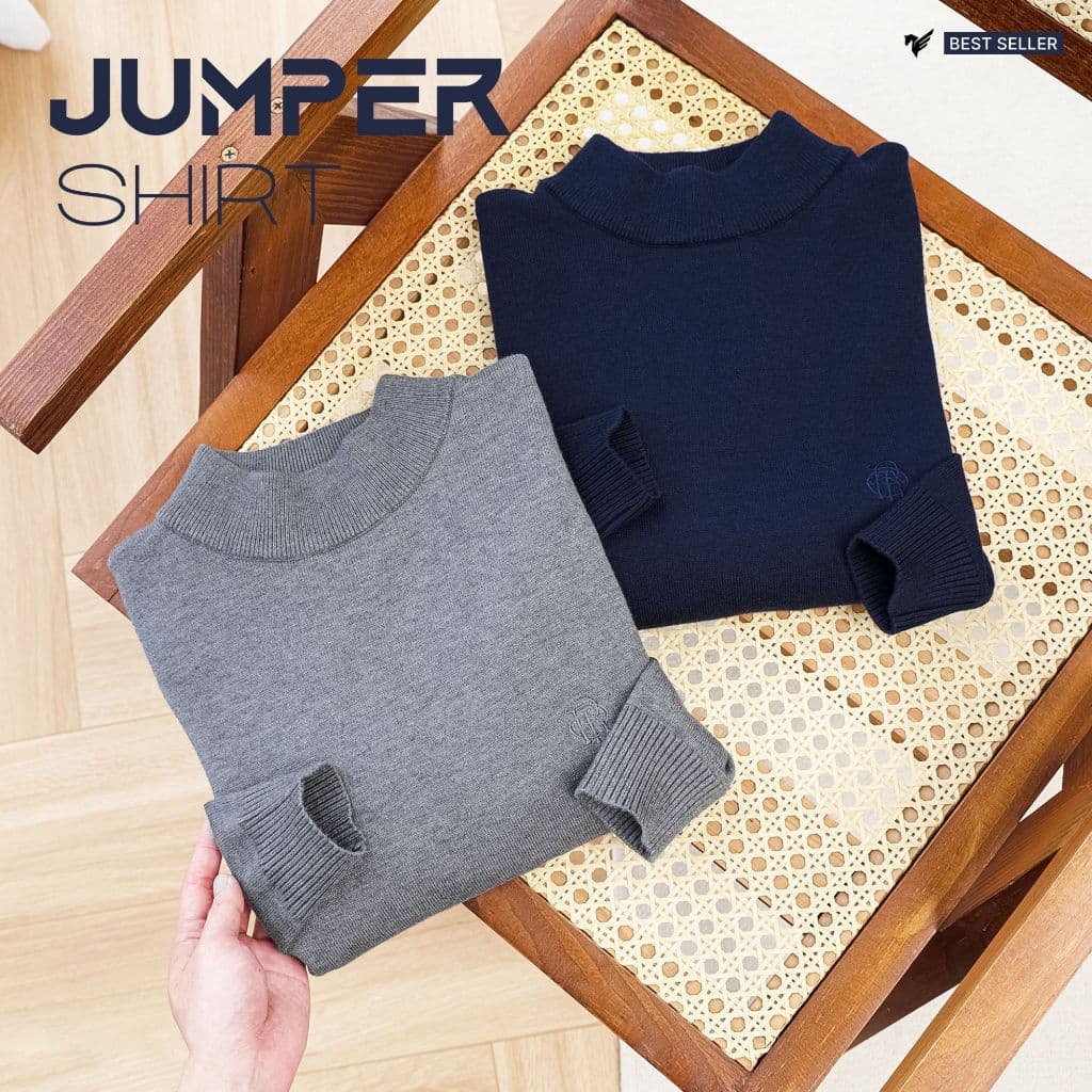 Áo Len Nam JUMPER SHIRT TORANO trơn cổ trụ thêu logo ngực, phom trẻ trung không ôm body, giữ ấm tốt GWTE824