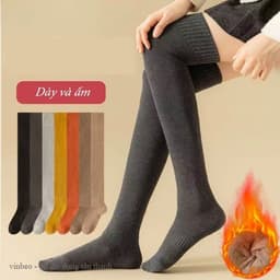 Tất vớ Đùi len nhung dày ấm mùa thu đông,Tất dài qua đầu gối phong cách Nhật Bản nữ VINBEO 3
