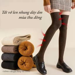 Tất vớ Đùi len nhung dày ấm mùa thu đông,Tất dài qua đầu gối phong cách Nhật Bản nữ VINBEO 6