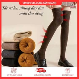 Tất vớ Đùi len nhung dày ấm mùa thu đông,Tất dài qua đầu gối phong cách Nhật Bản nữ VINBEO 1