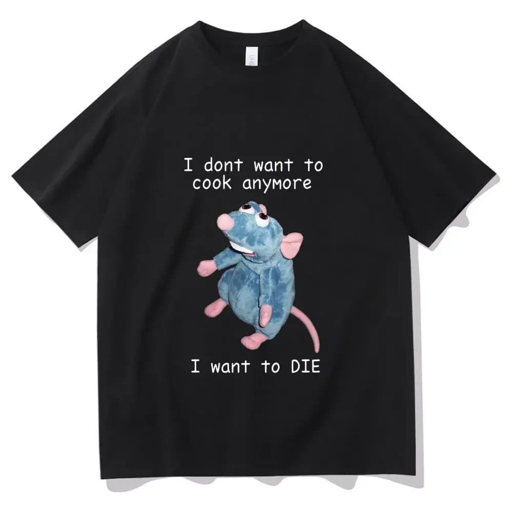 Áo Thun Hot Trend "Chú chuột đầu bếp: I don't want to cook anymore, " Unisex Form Rộng Cotton Mềm
