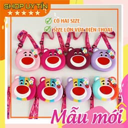 Túi xách đeo chéo silicon hình gấu dâu lotso, thời trang dễ thương bạn gái đựng mỹ phẩm, điện thoại 1