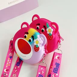 Túi xách đeo chéo silicon hình gấu dâu lotso, thời trang dễ thương bé gái đựng mỹ phẩm, túi tỏi 6