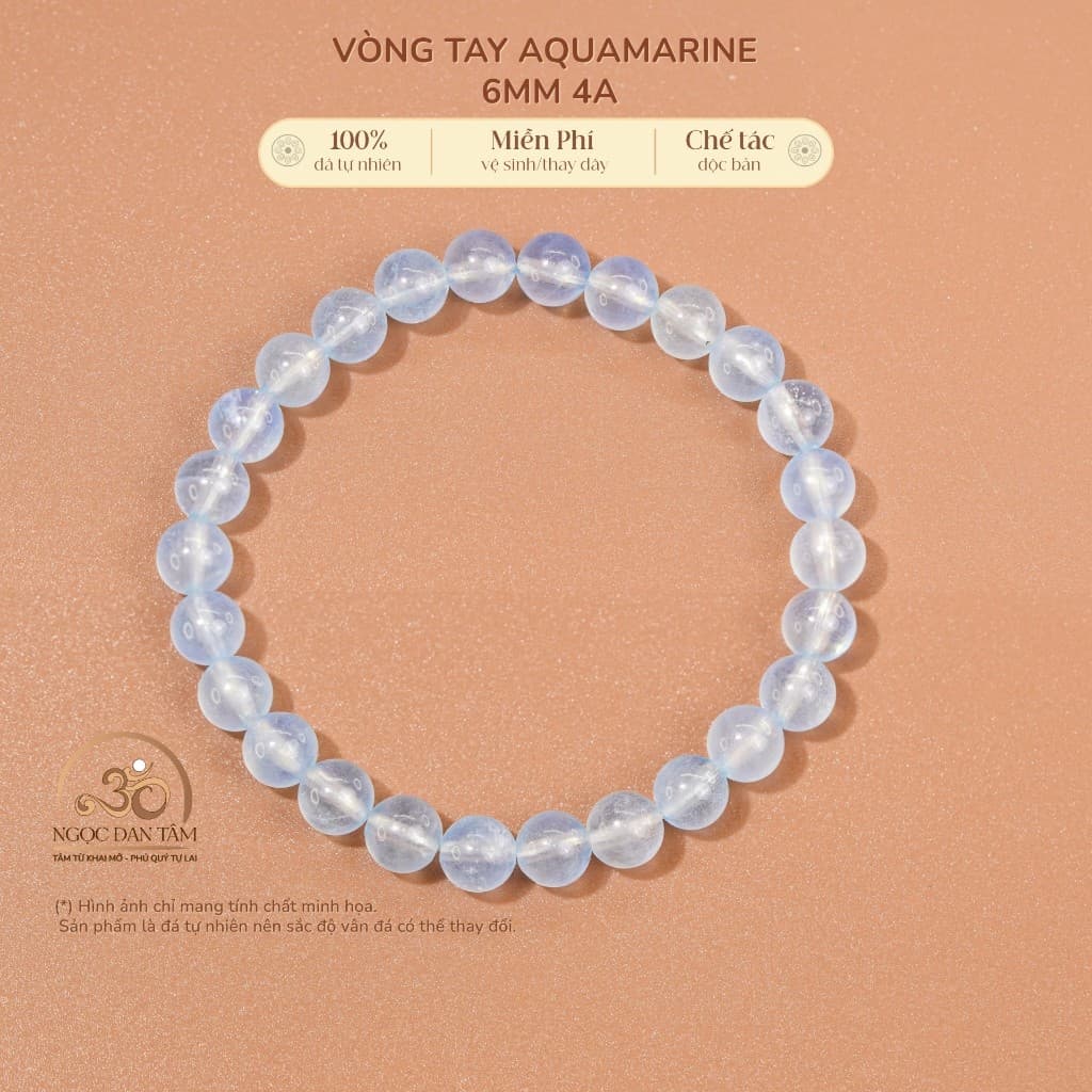 Ngọc Đan Tâm - Vòng Tay Aquamarine 6mm 4A - Mệnh Thuỷ & Mệnh Mộc