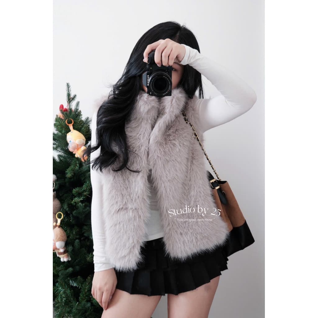 𝟏𝟒𝐚𝐦.𝐬𝐭𝐮𝐝𝐢𝐨 | Áo Gile Lông Thỏ Nữ Cổ Trụ Mềm Mịn Phom Ôm Sang Chảnh Phong Cách Hàn Quốc Mặc Thu Đông