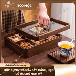 Khay Gỗ Đựng Bánh Mứt Cao Cấp Hộp Gỗ Óc Chó Tự Nhiên Nắp Kính Trưng Bày Bàn Trà Sang Trọng 2