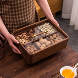 Khay Gỗ Đựng Bánh Mứt Cao Cấp Hộp Gỗ Óc Chó Tự Nhiên Nắp Kính Trưng Bày Bàn Trà Sang Trọng 3