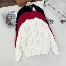 Áo len Nữ dài tay Evalover Hoạ Tiết Vặn Thừng Cổ Tròn Form Áo Free Size Co Giãn, chất len dầy dặn M905 4