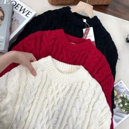 Áo len Nữ dài tay Evalover Hoạ Tiết Vặn Thừng Cổ Tròn Form Áo Free Size Co Giãn, chất len dầy dặn M905 6