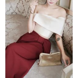 [MMUSE STORE] VIDEO - Set áo trễ vai croptop chân váy nơ eo dáng dài sang trọng 4