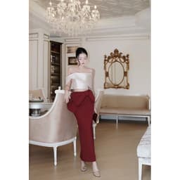 [MMUSE STORE] VIDEO - Set áo trễ vai croptop chân váy nơ eo dáng dài sang trọng 2