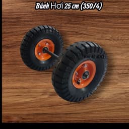 [KKTHN] Bộ Bánh Hơi 350-4 Đường Kính 25cm Kèm Trục Xe Đẩy Phi 18 8