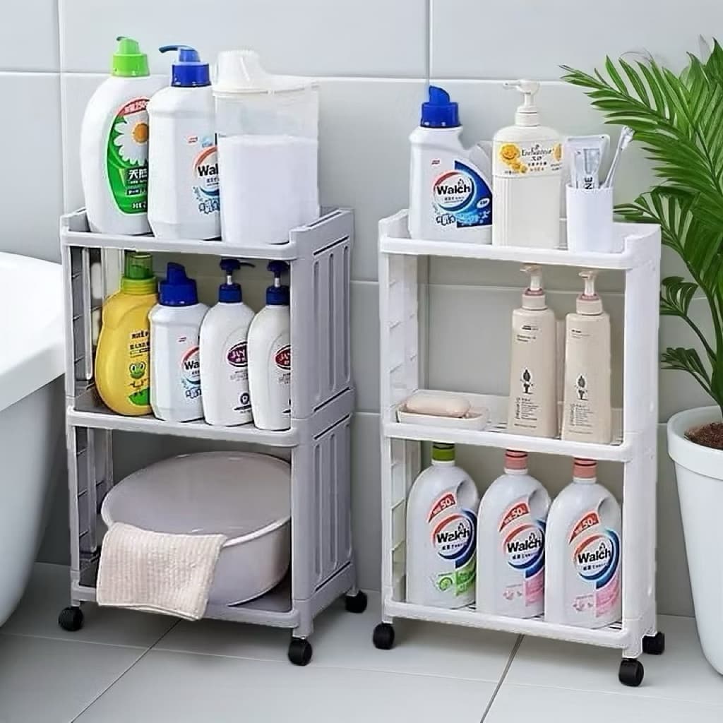 Kệ đựng đồ đa năng, đựng đồ phòng tắm phòng bếp có bánh xe di chuyển xoay 360 độ