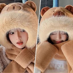 Mũ lông lót gấu siêu ấm mùa đông có bao tay Đồ xinh Vanlee ms6870 cho các bạn nữ xinh xắn điệu đà mùa đông ấm áp 4