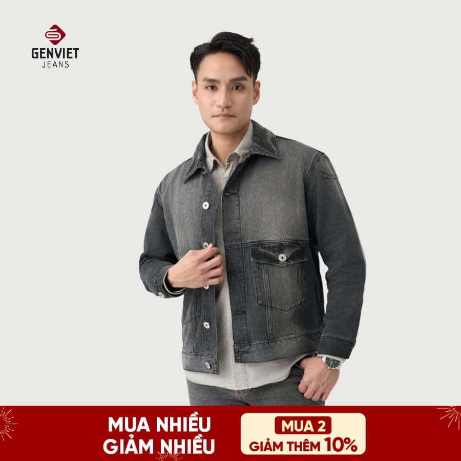 Áo khoác jean nam dáng suông GENVIET JEANS vải denim cao cấp trẻ trung thanh lịch 9093
