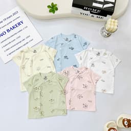 Combo 3-5 Áo Sơ Sinh Cộc Tay Mazakids Khuy Bấm, Chất Vải Petit Mềm Mỏng Mát Cho Bé Sơ Sinh 1