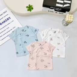 Combo 3-5 Áo Sơ Sinh Cộc Tay Mazakids Khuy Bấm, Chất Vải Petit Mềm Mỏng Mát Cho Bé Sơ Sinh 5