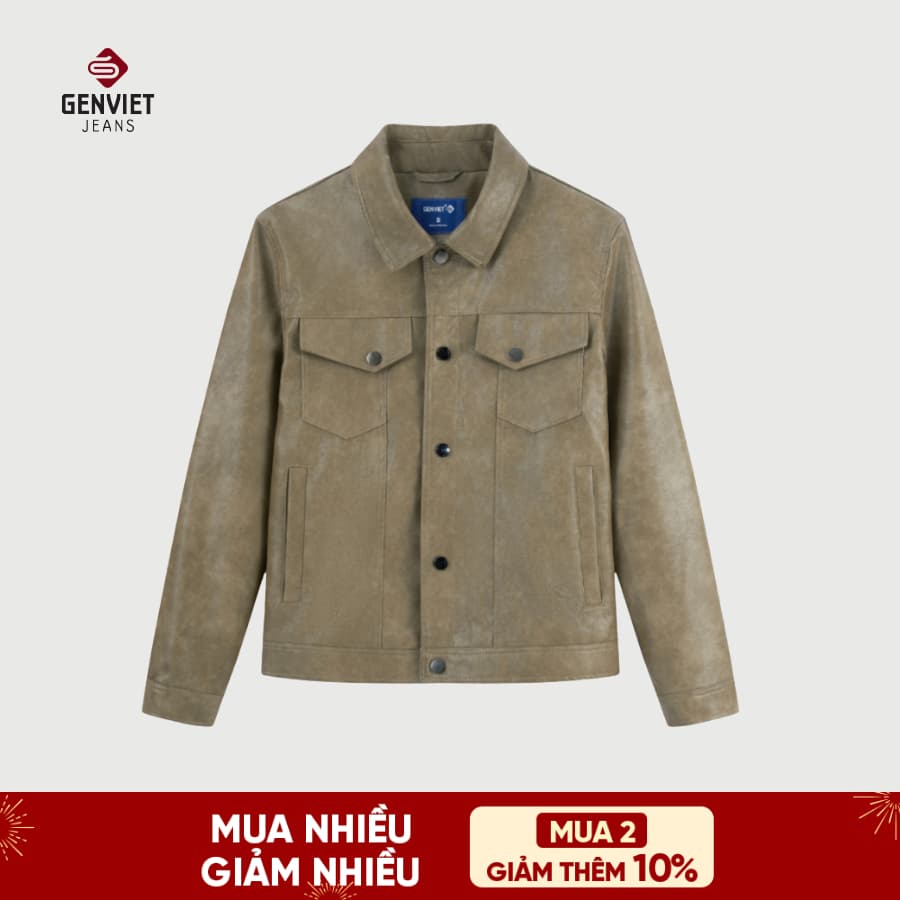 [ẨN] Áo khoác da nam GENVIET JEANS dáng Trucker da pu mềm cao cấp basic dễ phối đồ tôn dáng 9098