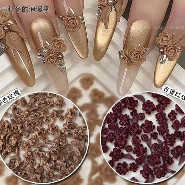 Túi charm hoa hồng mix bi mầu trắng - phụ kiện làm NAIL