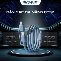 Cáp Sạc Nhanh 3in1 BC32 Bonne TECHNOLOGIQUE Chính Hãng – Hỗ Trợ Sạc Nhanh 65W Cho Điện Thoại, Laptop, Bảo Hành 12 Tháng 3