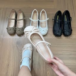 [ NgocBoShop ] Giày Nữ Đế Cao Mũi Tròn 3p Da Mềm Buộc Nơ Điểm Nhấn Gót 3-5cm - Shoes 1
