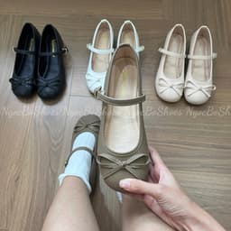 [ NgocBoShop ] Giày Nữ Đế Cao Mũi Tròn 3p Da Mềm Buộc Nơ Điểm Nhấn Gót 3-5cm - Shoes 6