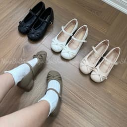 [ NgocBoShop ] Giày Nữ Đế Cao Mũi Tròn 3p Da Mềm Buộc Nơ Điểm Nhấn Gót 3-5cm - Shoes 3