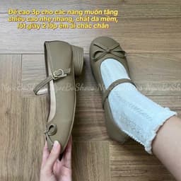 [ NgocBoShop ] Giày Nữ Đế Cao Mũi Tròn 3p Da Mềm Buộc Nơ Điểm Nhấn Gót 3-5cm - Shoes 4