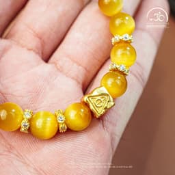 Ngọc Đan Tâm - Vòng Tay Đá Mắt Hổ Vàng 8mm 6A Phối Charm Vuông - Mệnh Kim & Mệnh Thổ 5