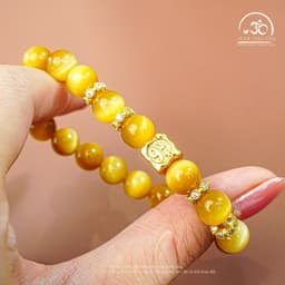 Ngọc Đan Tâm - Vòng Tay Đá Mắt Hổ Vàng 8mm 6A Phối Charm Vuông - Mệnh Kim & Mệnh Thổ 4