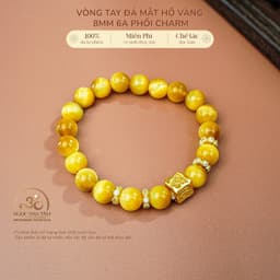 Ngọc Đan Tâm - Vòng Tay Đá Mắt Hổ Vàng 8mm 6A Phối Charm Vuông - Mệnh Kim & Mệnh Thổ 1