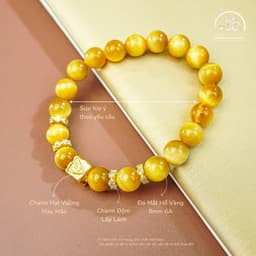 Ngọc Đan Tâm - Vòng Tay Đá Mắt Hổ Vàng 8mm 6A Phối Charm Vuông - Mệnh Kim & Mệnh Thổ 2